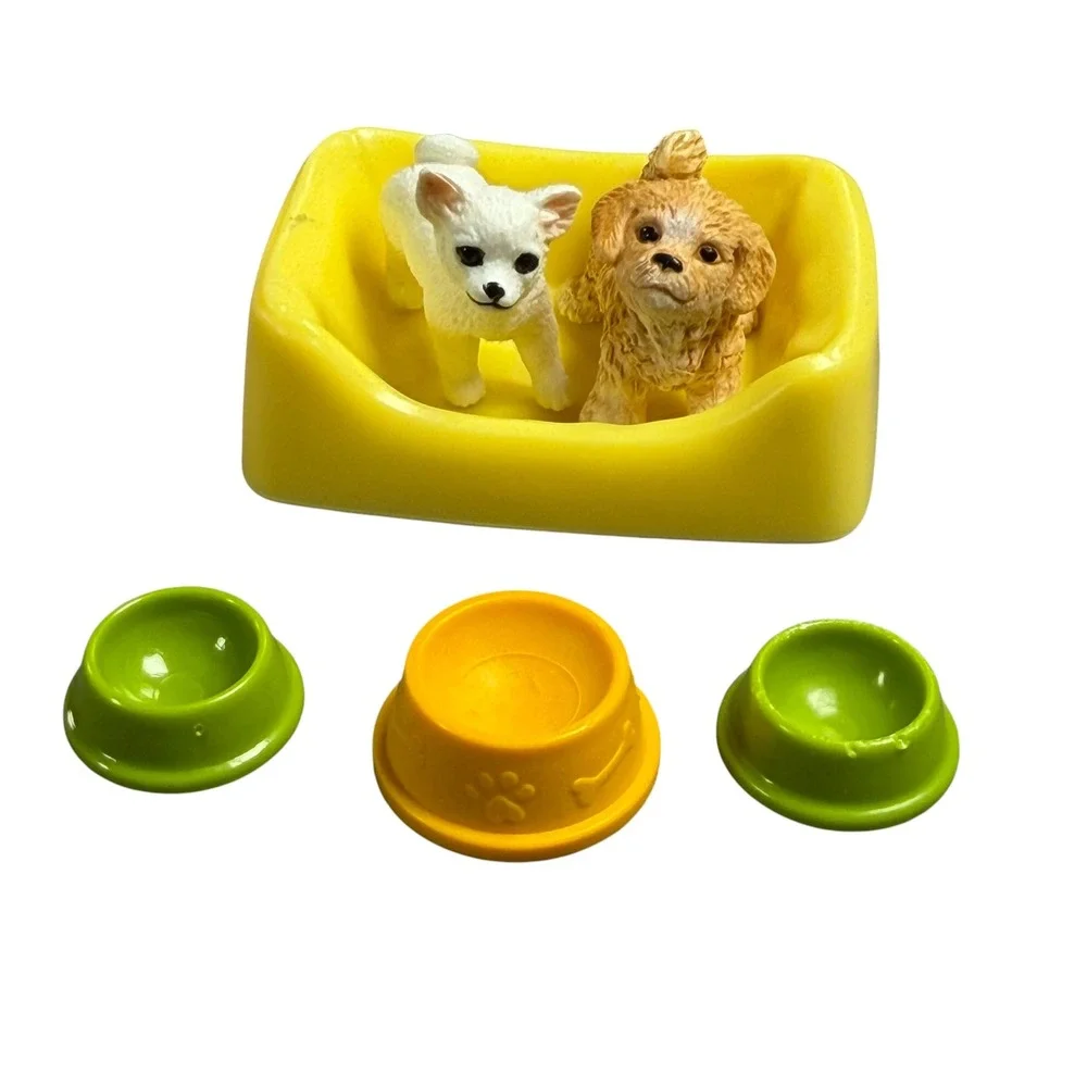 Schleich Dog Figurine Lot Golden Retriever Border Collie‎ Puppies Bed Bowls 10pc